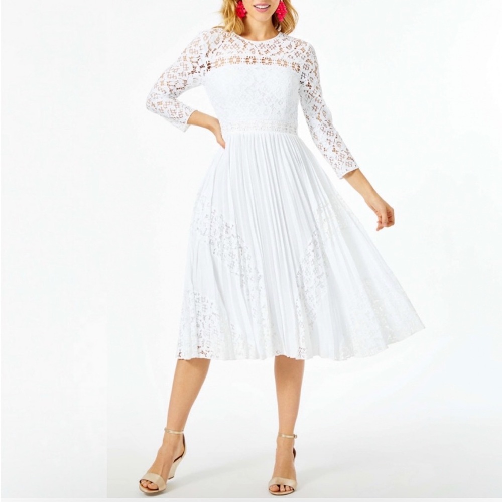 Lilly Pulitzer White Aiden Midi Dress 3/4 Sleeve Size 0 NWT